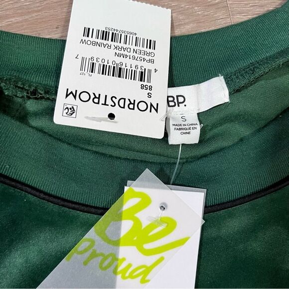 Nordstrom BP Rainbow Embroidery Velour Sweatshirt Raglan Sleeve Top Green S - Picture 8 of 9